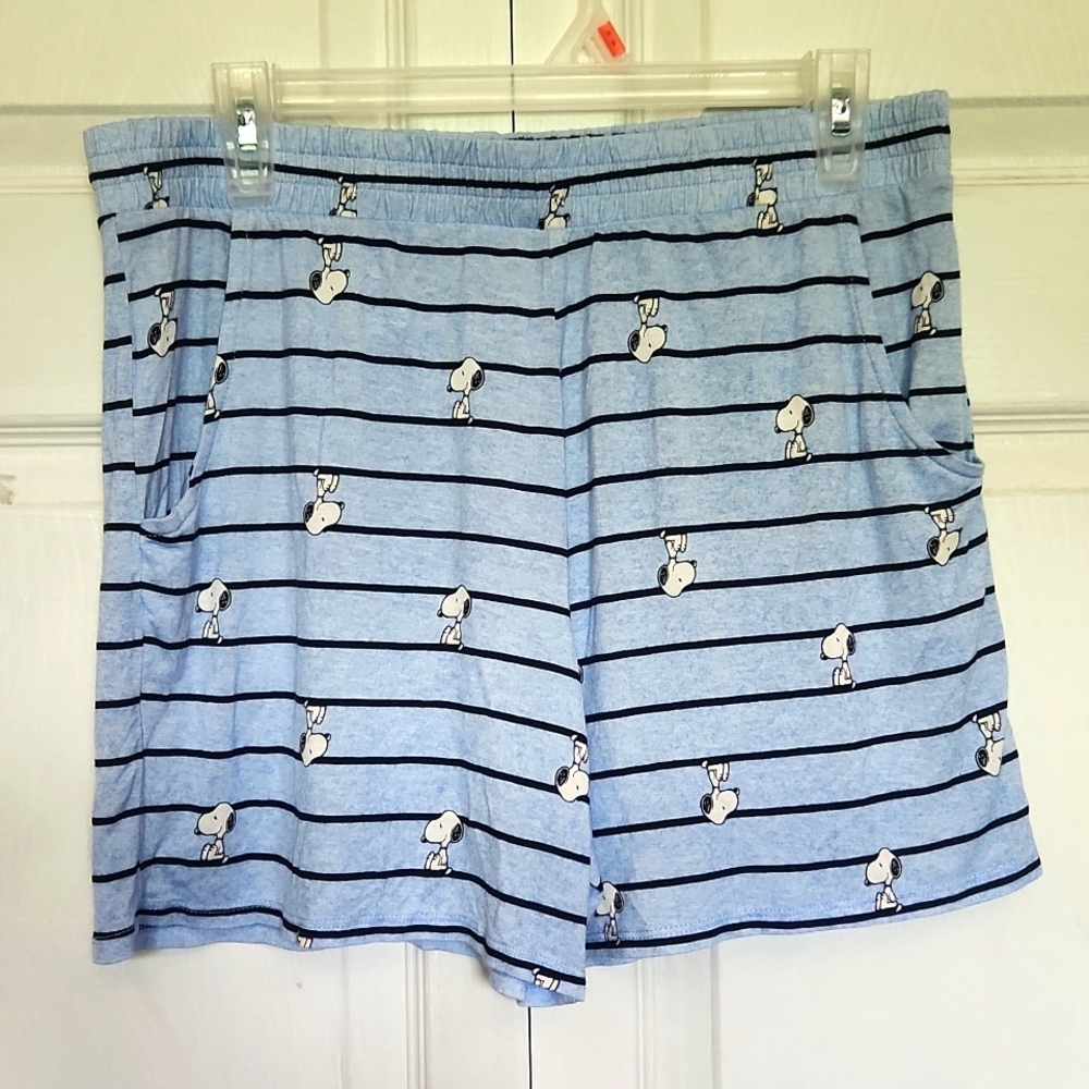 Peanuts Snoopy Cozy Pajama Shorts | Medium | Blue Striped Lounge Shorts - Picture 3 of 10